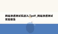 网站渗透测试实战入门pdf_网站渗透测试实验报告