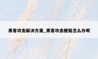 黑客攻击解决方案_黑客攻击舰船怎么办呢