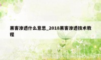 黑客渗透什么意思_2018黑客渗透技术教程