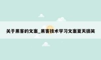 关于黑客的文案_黑客技术学习文案夏天搞笑